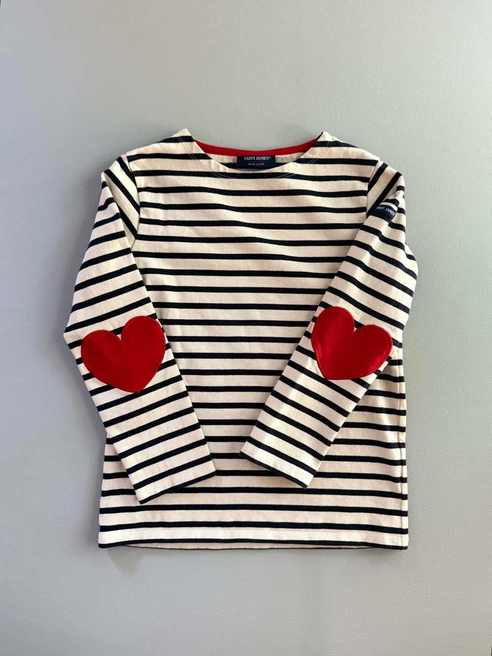 Saint James Girls Vaujany Striped Shirt with Heart Elbow Patches size 12